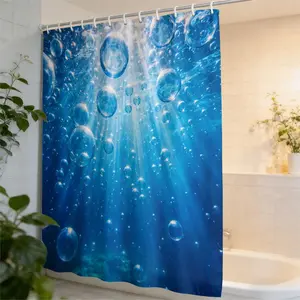 Ocean Bathroom Shower Curtain, Underwater Bubble Sun Pattern, Fresh Healing Style, Home Decor, Privacy Screen, Bedroom Door Curtain, No Drilling Required