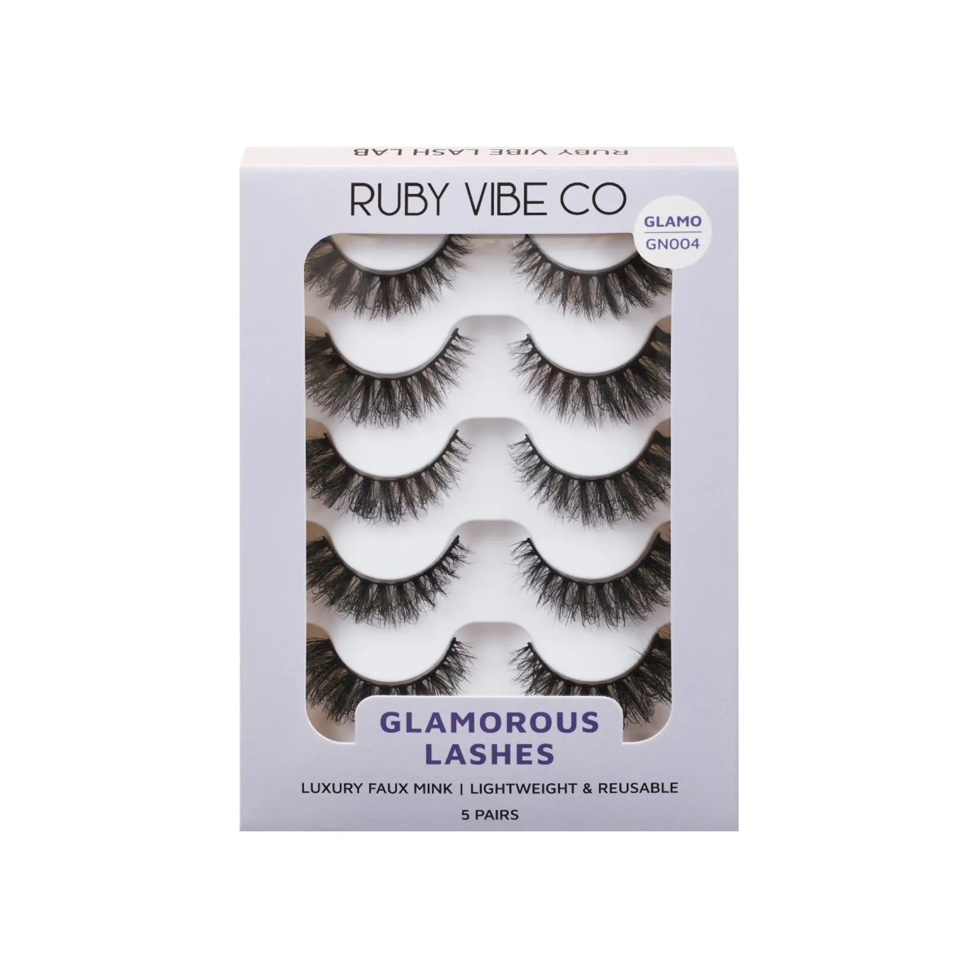 [RUBY VIBE CO] Night Out GN004 Glamorous Lashes Luxury Faux Mink Lightweight Reusable 5 Pairs Dramatic Volume for Bold Evening Looks