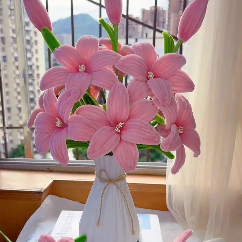 Pink Lily Pipe Cleaner Flower Craft Kit DIY Bouquet Making Set