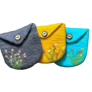Wet Felting an Artsy Button Pouch, Merino Wool Felting Art Bag, Flower Design, Felting Kit and Tutorial Pattern, Experience An Ancient Artform
