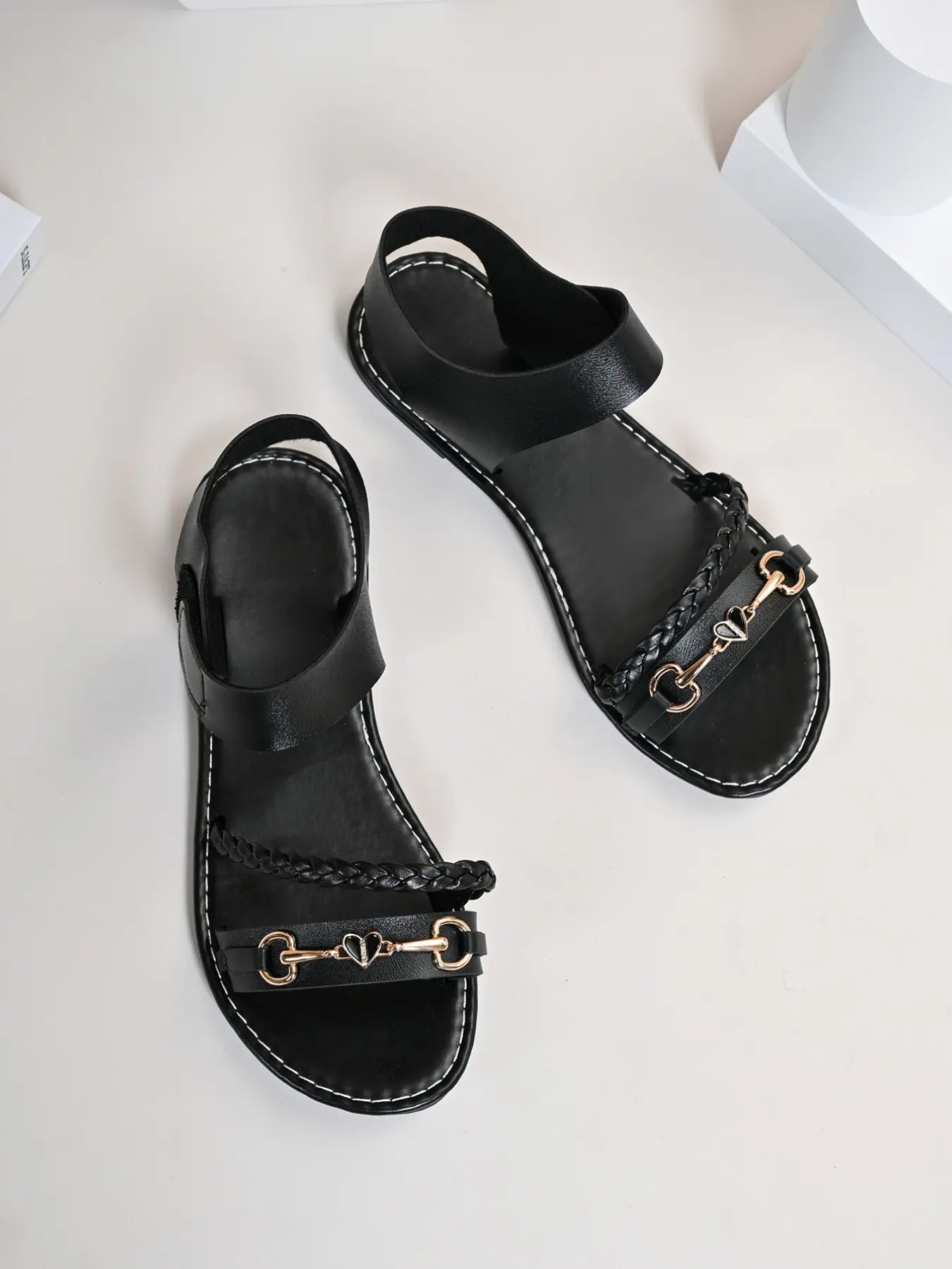 Girls' Summer Roman Sandals, PU Leather Plain Design, Casual Less Than Ankle Height, Anti-Slip Rubber Sole, Metal Buckle Strap, Open Toe Sandals, Strapy Sandal, Non Slip Sandals