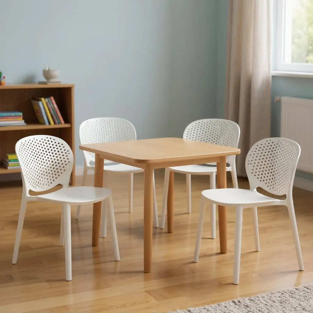 HomeRoots 554666 Heavy-Duty Plastic Functional Stacking Juvenile Chairs, White - Set of 4, Functional Stacking Chairs