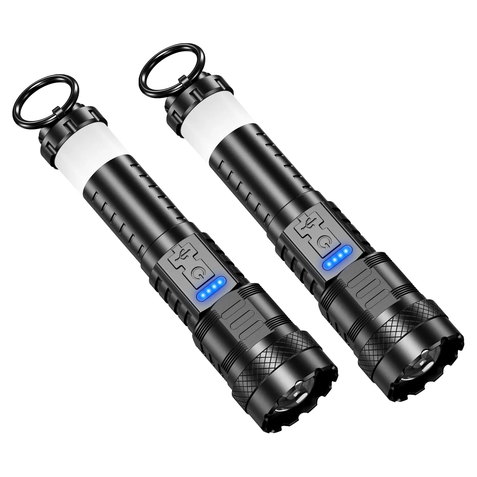 2 PCS Strong Rechargeable Waterproof Outdoor Flashlight Set for Couples, Camping Gadgets with Emergency Red&Blue Alarm Lights, Ideal for Wedding Anniversary, House Warming Gifts