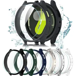 6 + 6 pack for Samsung Galaxy Watch 7 screen protector case 44mm, hard pc bumper cover with anti-fog tempered glass protective film for Galaxy Watch 7 accessories neutral, 44mm