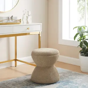 VANOMi 15.75'' Swivel Ottoman, Makeup Pouf, Shoe Changing Stool (Camel)
