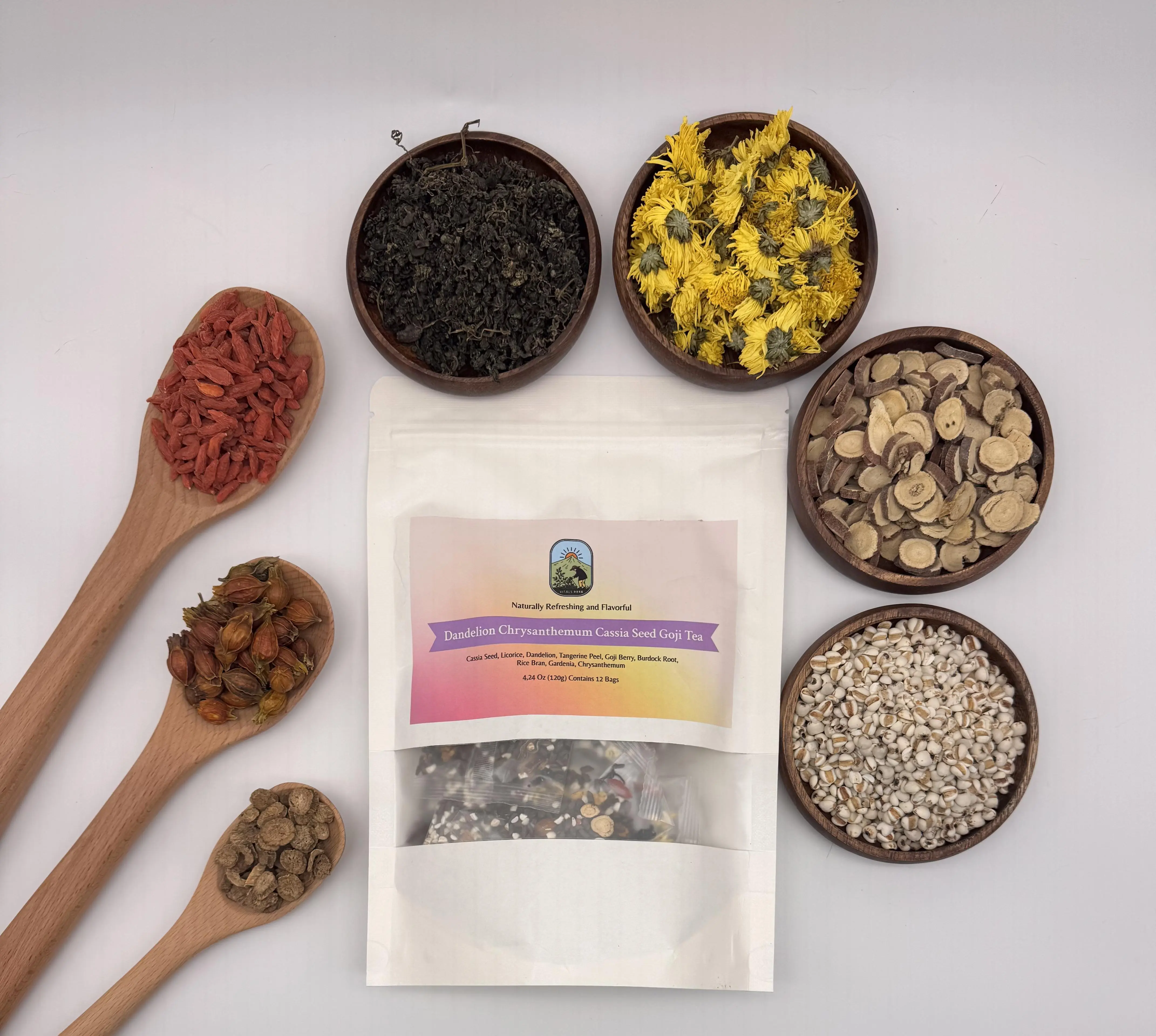 Dandelion Wolfberry Chrysanthemum Cassia Seed Goji Herbal Tea Natural Botanical Blend 120g Vitals Herb (4.24 oz)