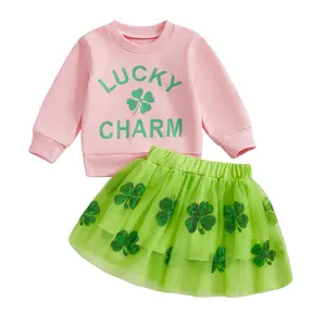 Toddler Baby Girl St Patricks Day Outfit Lucky Charm Sweatshirt and Tulle Tutu Skirts Set Cute Infant Irish Clothes