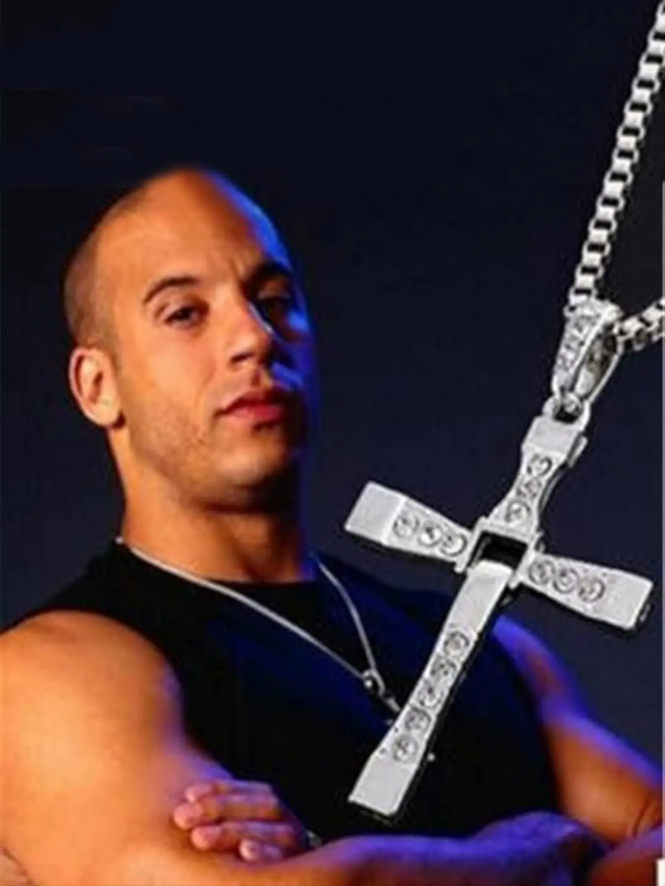 Dominic Toretto Cross Pendant Necklace with Rhinestone Crystal Chain, Men's Jewelry, Rhinestone Decorated Necklace, inspired by Fast and Furious, Gift Jewelry, Valentine's Day Gift, Cross Necklaces