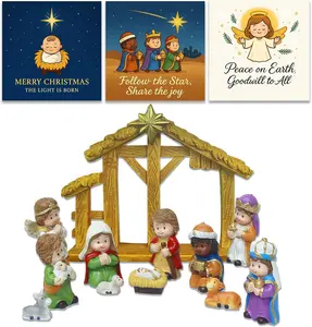 Nativity Scene Figurine Set, 12-Piece Christmas Manger Display with Holy Family & Three Wise Men, Tabletop Creche Décor for Mantel, Tiered Tray or Entry Table, Gift-Boxed Holiday Decoration