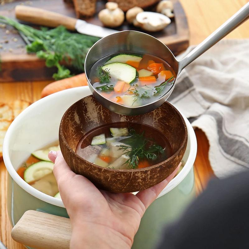 Natural Coconut Shell Bowl Set with Wooden Spoon, Traditional Southeast Asian Vietnamese Coconut Bowls, Eco-Friendly Serving Fruit Smoothie Salad Bowls