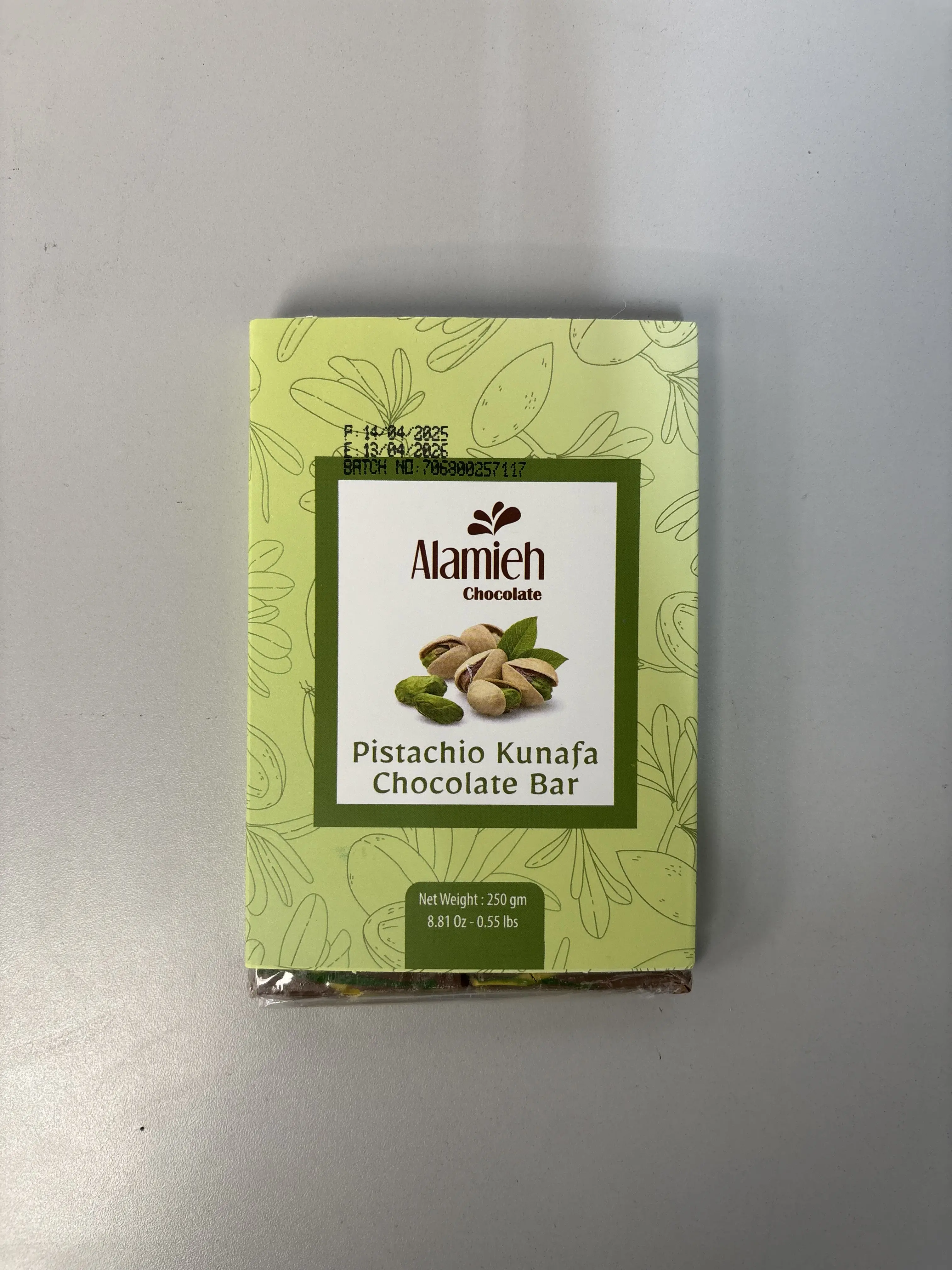 Chocolate Pistachio Kunafa Bar - Huge 250gm Viral Dubai Chocolate with Pistachio Flavor