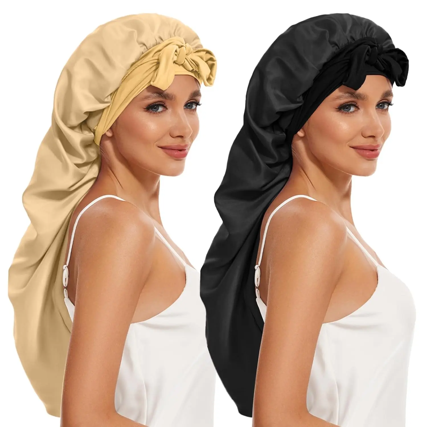 Silk Long Bonnet for Braids & Curly Hair, Silk Satin Bonnet for Sleeping,  Bonnets for Women Braid (Black )