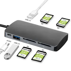 USB 3.0 Hub Splitter with 2 USB-A Ports + 4 Slots SD Card Reader, 5V Micro USB Power Supply, 5Gbps High Speed Multi Function USB Dock Adapter for Laptop MacBook Ultrabook Windows Mac Linux Android, Local Stock