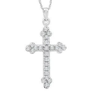 1/4Ct T.W. Diamond Cross 10k White Gold Vintage Pendant 18" Chain Necklace