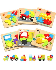 Wooden Toddler Puzzles Gifts Toys for2-4 Years Old Boys Girls, 6 Vehicle Shape Montessori Toys Educational Blocks Easter Basket Stuffers Kids Gift Baby Learning Toy Age 3-4