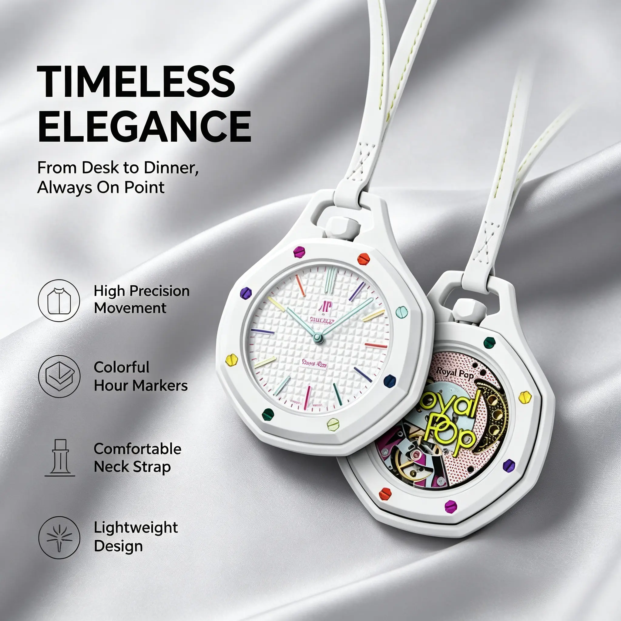Double-Sided Octagonal Pocket Watch Pendant, Hanging Watch with Colorful Dial, Trendy Decorative Watch Charm for Backpacks and Handbags
