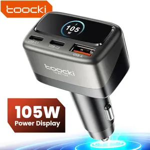 USB C 3-in-1 105W Digital display Car Quick Charger Fast Charging 105W MAX, Dual PD Type C Car Charger, PD3.0/QC4.0/PPS Cigarette Lighter Adapter for iPhone 16/15/14/13/12, Galaxy S22/S21 Ultra, MacBook, Laptop etc