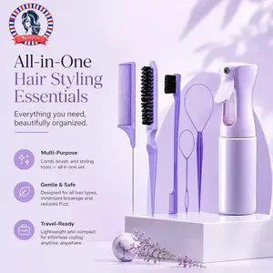 6pcs Hair Brush Set Spray Bottle Hair Braiding Loop Rat Tail Comb Teasing Hair Brsuh Edge Hair Brush Curly Hair Accessories