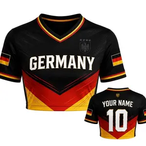 Germany Soccer Crop Top Jersey Custom Name Number Women Mesh Football Fan Shirt