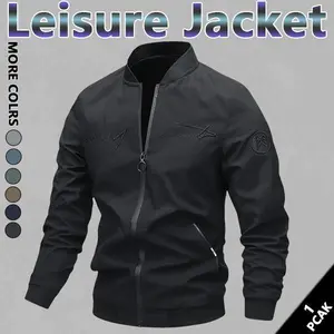 Men's Casual Windproof Jacket Outdoor Mountaineering Camping Polyester Personalized Letter Embroidery Bomber Jacket Beige Gray Qh Long Sleeve Zipper Daily Fashion Wear