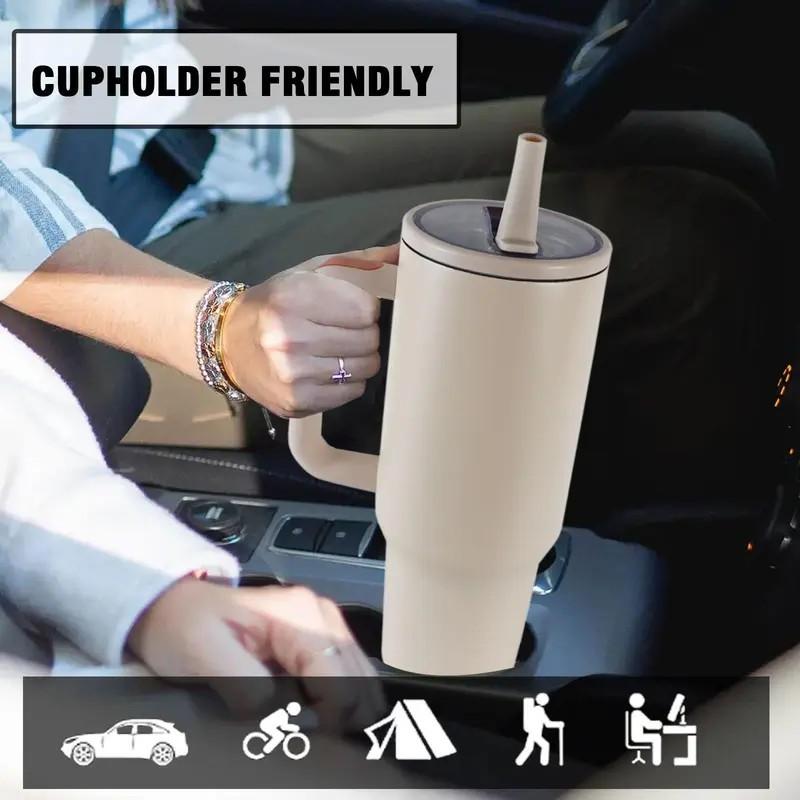 Solid Color 40 Oz Tumbler With Handle 2-In-1 Straw And Straw Lid Leak-Proof Dishwasher-Safe, Insulated Stainless Steel Travel Coffee Mug Long-Lasting Heat Retention, Suitable For Car Cup Holders, Office, Christmas Gifts