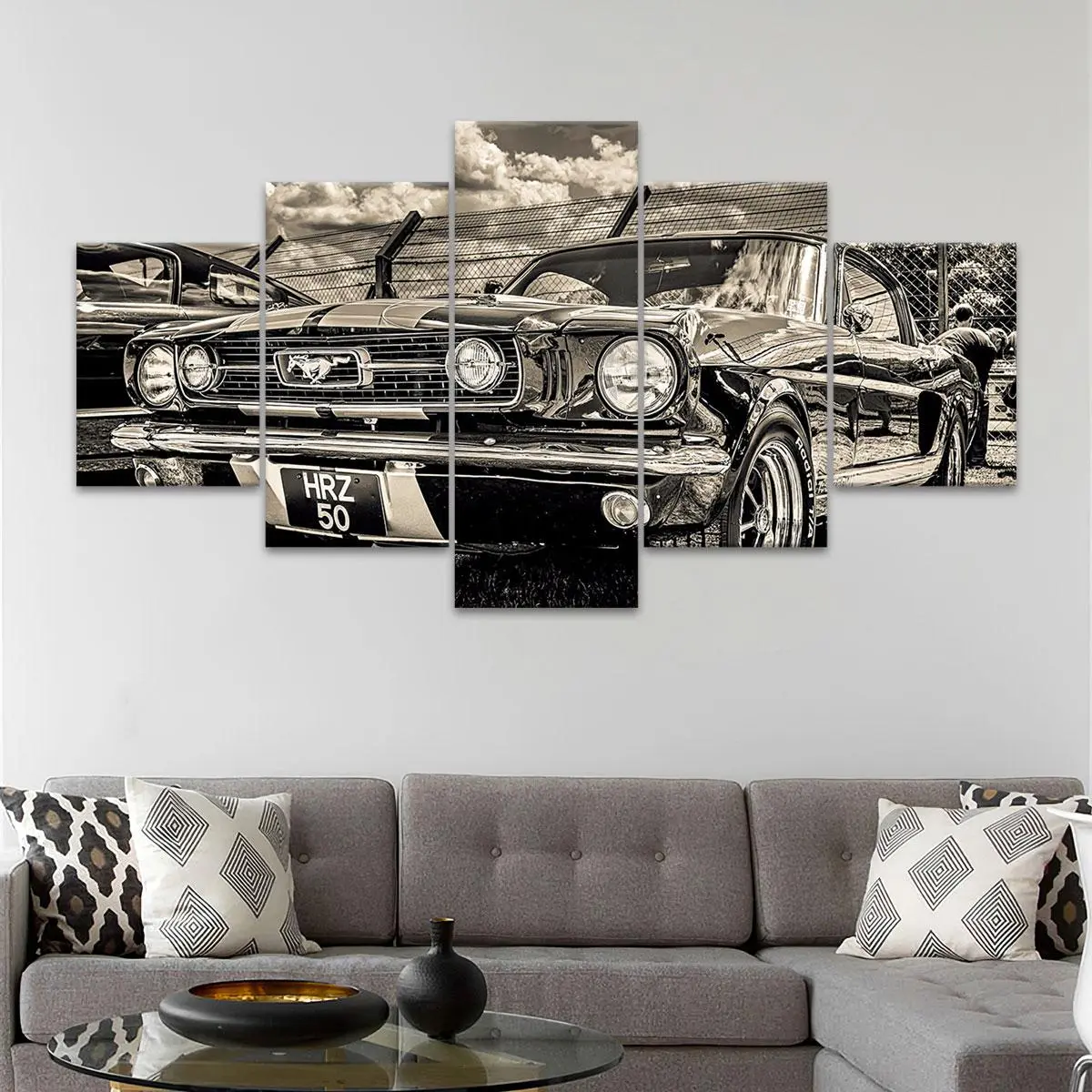 Classic Mustang Car Pattern Canvas Unframed Art Print Painting, 5 Counts Modern Wall Art Poster, Wall Art Decor for Home Living Room Bedroom Office, Decoration Items, Ornaments