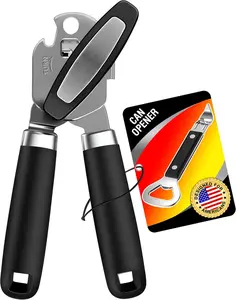 2 count Can Opener Manual & Bottle Opener, Smooth Edge Manual Can Openers with  , Heavy Duty Stainless Steel Abrelatas Handheld Can Openers for Seniors-  Kitchen Supplies (Black)