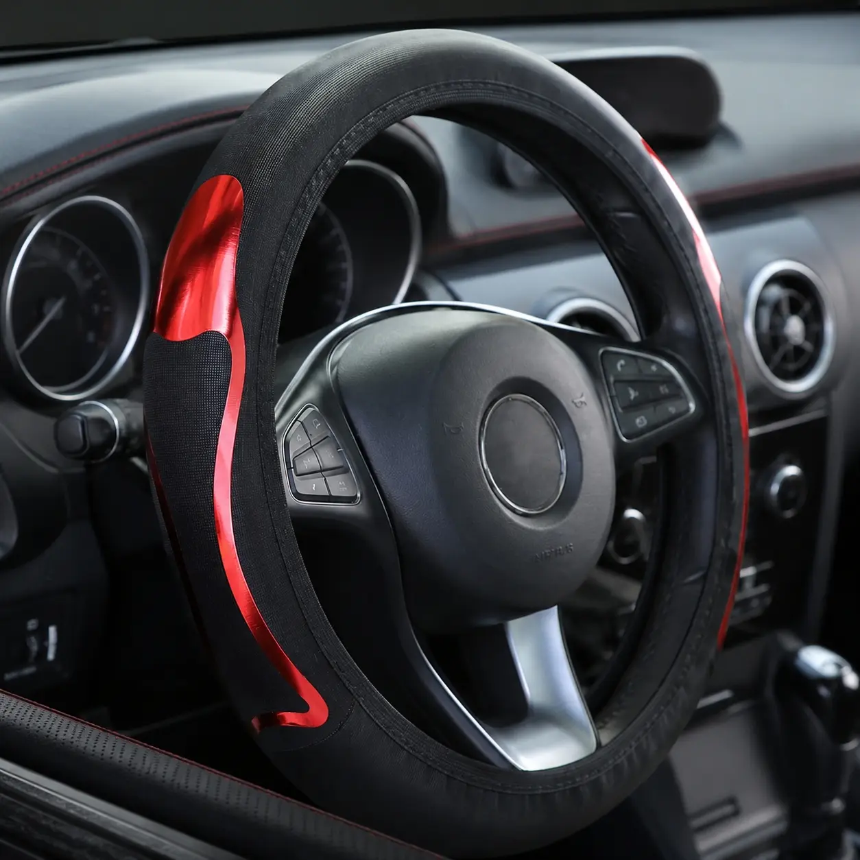Universal 37-38cm Metal Dynamic Design Automotive Steering Wheel Cover, Non-Slip Inner Ring, Enhances Grip Safety Comfort for Most Car Models, Car Accessories