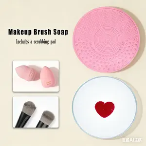 Natural Makeup Brush Soap Cleanser with Silicone Pad, Alcohol Free Formula for Removing Residue and Maintaining Soft Bristles