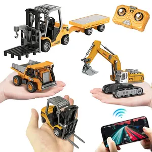 1/64 Mini Forklift Toy, Remote Control Excavator Dump Truck Toy Set with Lights and Sounds for Adults Kids Boys and Girls, APP Connection Construction Vehicles, Rc Construction Vehicle, Birthday Gifts, Christmas Present, Valentine's Day Gifts
