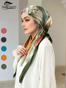 Women's Hijab Cap, Hijab Turban, Color Block Geometric Design, Ramadan Fashion Jersey Headscarf, Scarf Wrap, Suitable for Various Occasions