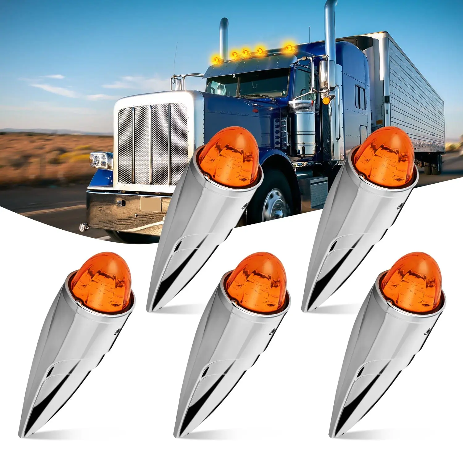 Nilight 5PCS 18LED Amber Cab Roof Marker Light, Cab Lights For Trucks, Amber Cab Lights Light Bars & Work Lights
