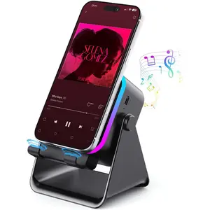 Wireless Bluetooth Induction Speaker, Phone Speaker Amplifier with Colorful Lights & 3500mAh Battery, Portable Phone Stand Compatible with iPhone/iPad/Android/Samsung - Black Stereo Boombox Microphone