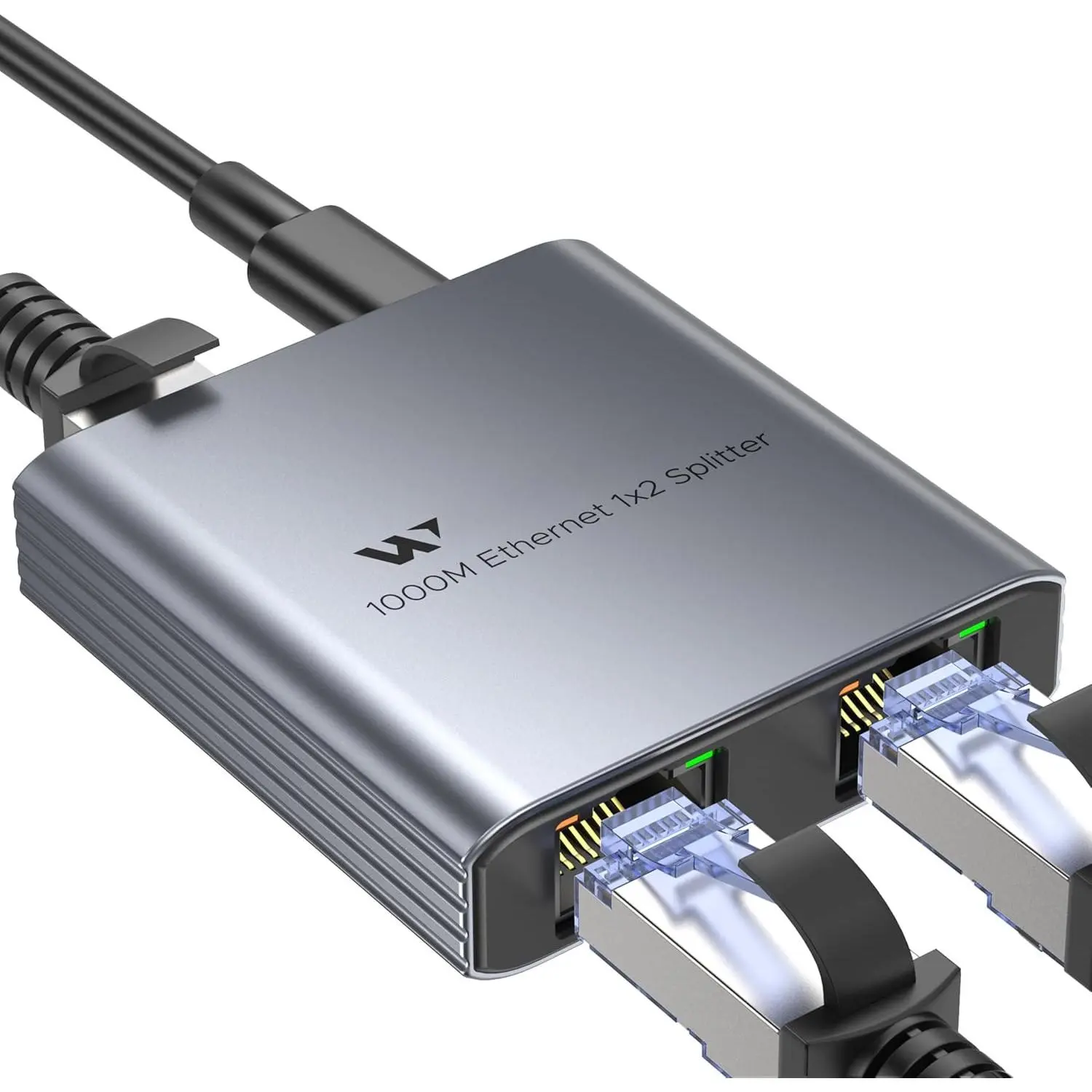 Ethernet Splitter 1 to 2, 1000Mbps High Speed LAN Splitter, [0.55inch Ultra Slim, Integrally Molded  Case] Gigabit Ethernet  2 port with USB-C Power , for Cat5/5e/6/7/8