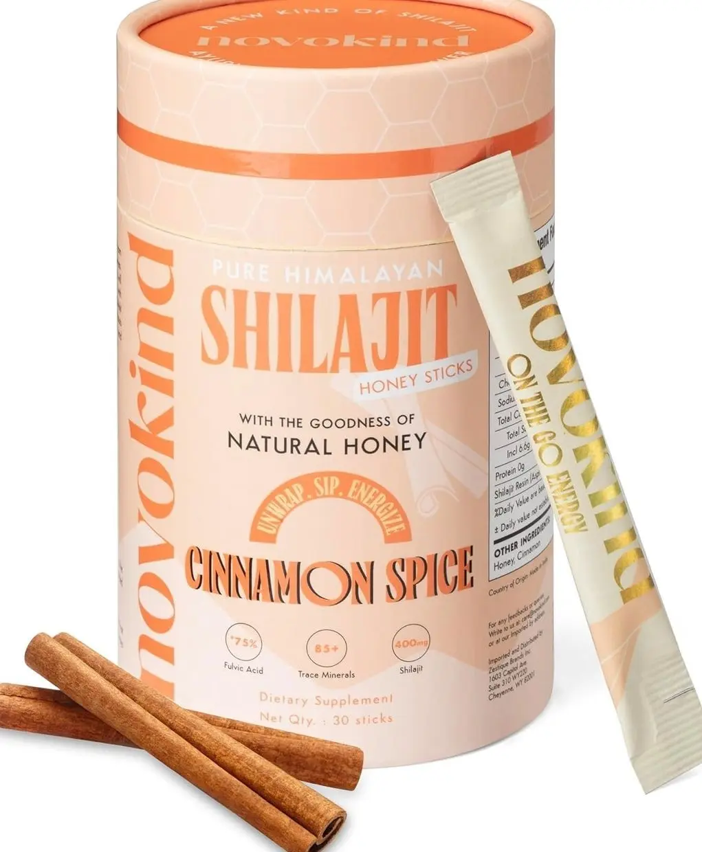 400mg Himalayan Shilajit for Men with Honey - Cinnamon, On-The-Go Energy Sticks & Immune Support for Women | 75%+ Fulvic Acid | 85+ Trace Minerals, 100% Natural, Pack of 30