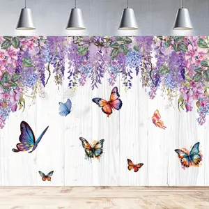 Spring Butterfly Background Photo Props Banner Decor Home Room Wall Party Decor Supplies Gifts Soft Polyester Material Versatile for Any Occasion