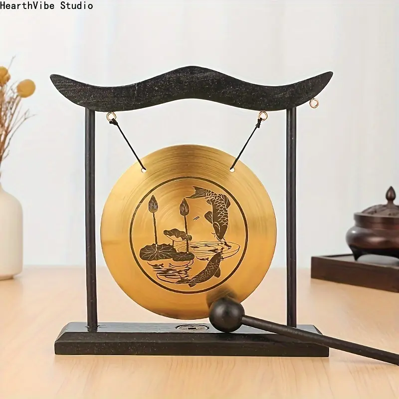 Solid Brass Tabletop Gong with Wooden Stand, a Harmonious Metal Percussion Instrument for Meditation and Zen Home Decor, Percussion Musical Instruments