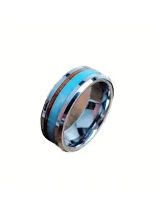 Men's stainless steel ring inlaid with synthetic turquoise, fashionable and business-style, an ideal choice for birthday party gifts, men's jewelry