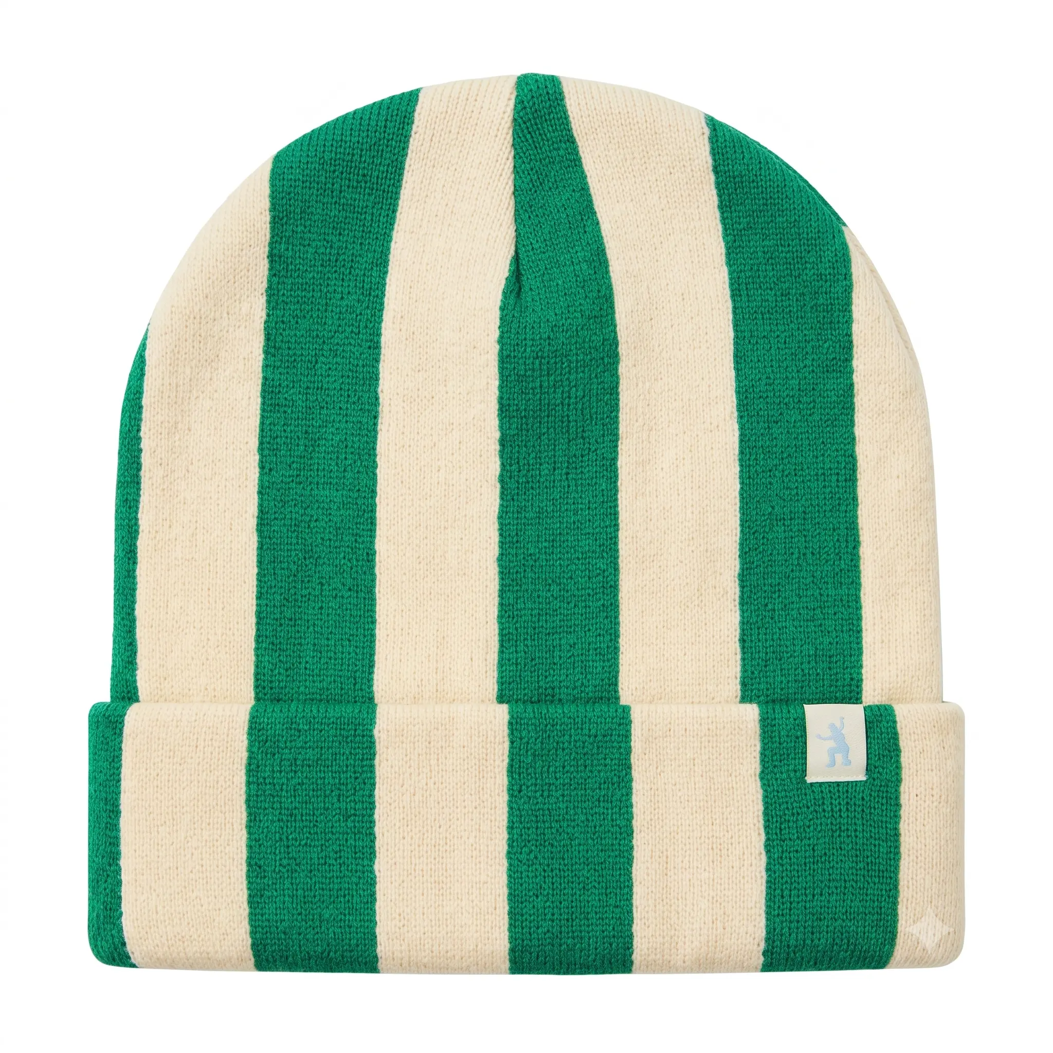 SkateMoss Baseline Striped Knit Beanie – Kelly Green & Vintage Cream Cuffed Winter Cap