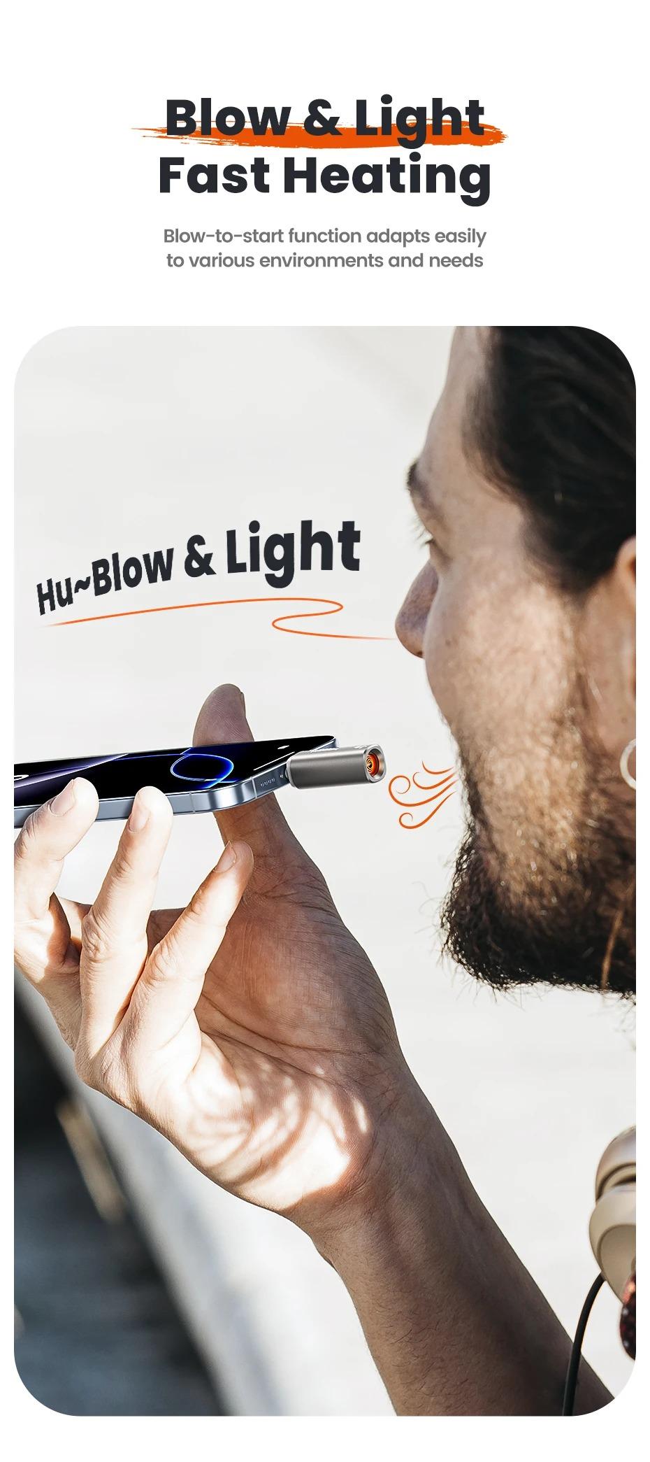 Unisex Modern USB-C Mini Electric Lighter - Plug&Play, Blow-to-Light, Flameless, Windproof, Fast Ignition with Tungsten Wire, Smart Auto-Off, Overheat Prevention, Universal Power for Camping & Hiking, Outdoor Camping, Prevents Overheating