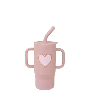 240ML Baby Silicone Cup - Drinking Training Cup with Lid and Soft Handle Silicone Baby Beginner Learning Training Cup Shatterproof and Leak-proof Toddler Straw Cup Open Cup Smoothie Cup Suitable for Babies over 6 Months