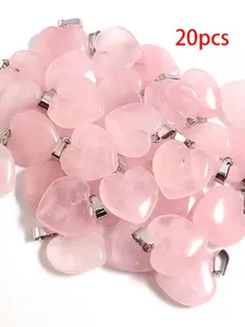 20pcs Natural Crystal Heart Pendants, Boho Style, Transparent Marble Design, Perfect Valentine's Gift, All-Season Jewelry, Heart Shaped Pendant