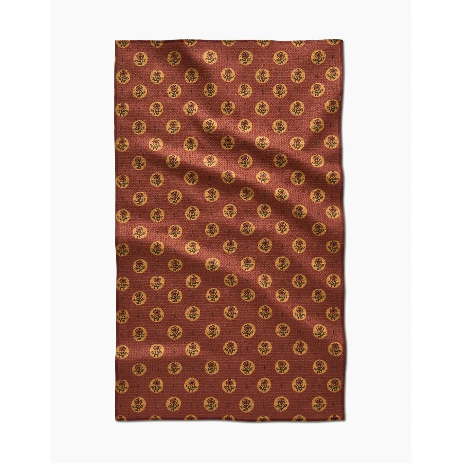 Artisanal Kitchen Tea Towel with Floral, Orange, and Geometric Designs