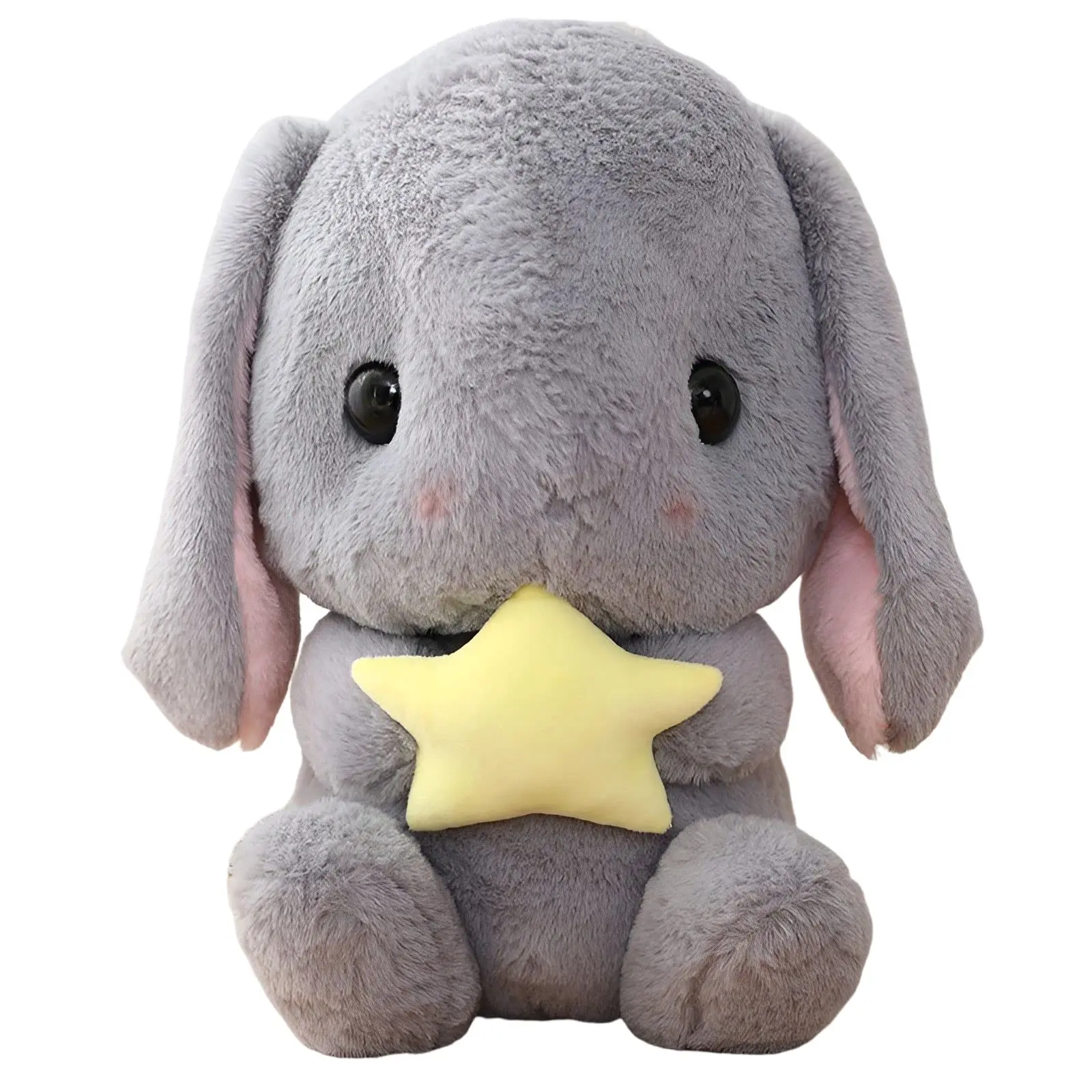 Soft Toy - Sitting Lop Eared Rabbit, Easter White Rabbit Stuffed Bunny Animal with Carrot Soft Lovely Realistic Long-Eared Standing Pink Plush Toys (Gray-Star,8.6in/22cm)