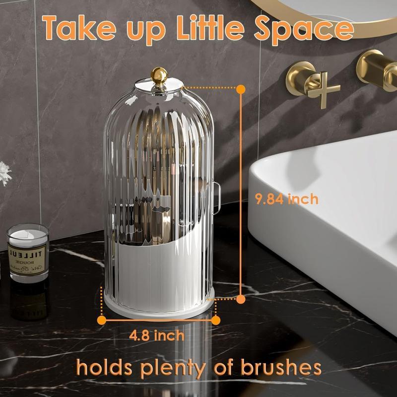 Makeup Brush Holder Organizer with Lid -360oRotating Clear Dustproof Storage Box for VanityBathroom Countertop in White House Organizer makeup brush holder organizer,TikTokShopfalldealsforyou Toothbrush Protector