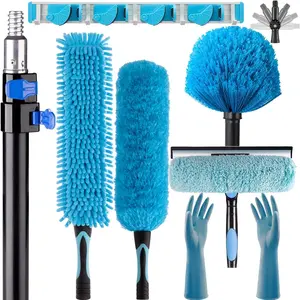 20 Foot High Reach Ceiling Fan Duster with 5-12ft Heavy Duty Extension Pole, Microfiber , Cobweb Duster, Window  Kit, Cleaning Gloves