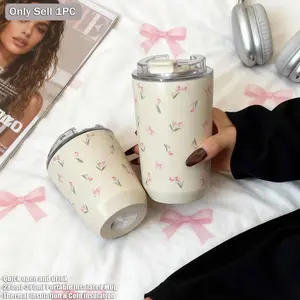 280ML-380ML Tulip Theme Stainless Steel Insulated Cup, Reusable Water Bottle, Coffee Mug, Travel Cup, Gift for Office & Home