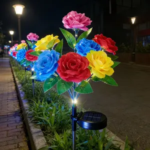 Seven-Head Outdoor Rose Light, Adjustable Automatic Path Lighting, Solar Powered, Garden and Pathway Decoration, Easy Installation, Solar Garden Lights