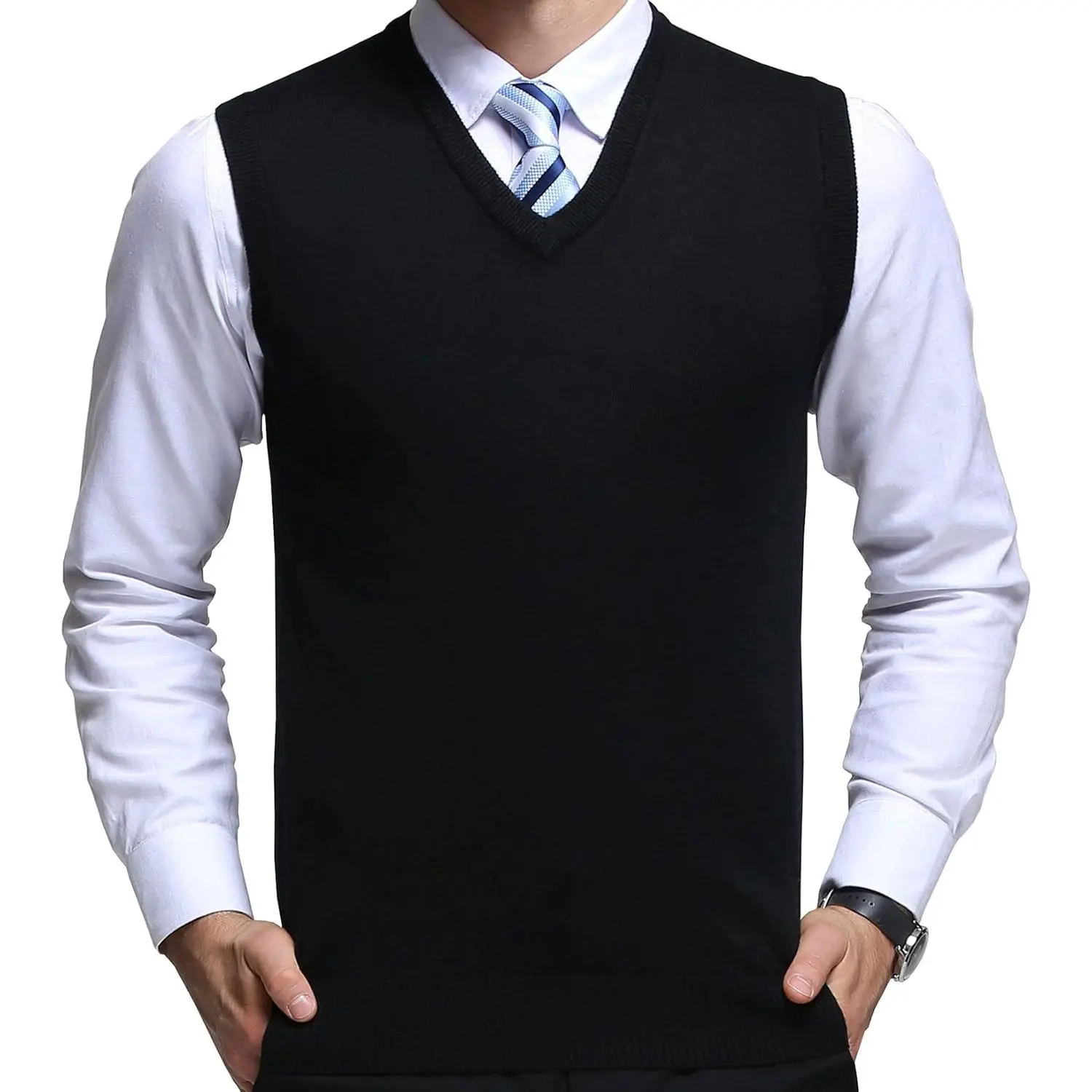 FULIER Men's Cashmere Wool V-Neck Sleeveless Knitted Waistcoat - Menswear with Casual & Formal Style, Premium Fabric for Jeans Pairing