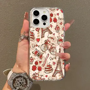 Trendy Magnetic Case for iPhone11/12/13/14/15/16/17/promax, Paris Love Eiffel Tower Doodle Ultra Slim, MagSafe Support, Shockproof | Playful & Fun Style